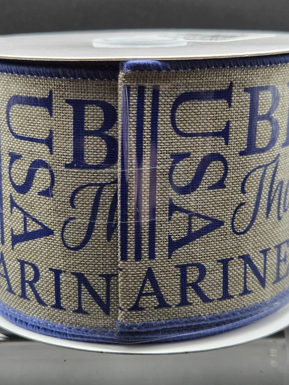 Patriotic Marines 'Hero' Wired Burlap Ribbon in Blue and Natural 10 Yards NWT